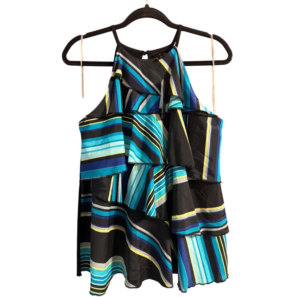 Worthington Women's High Neck Ruffle Tiered Sleeveless Blouse Size Medium M New